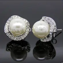 Нобби женщины ювелирные изделия посеребренная белый корпус жемчуг EILVER серьга стад 4 шт. 2 пар серьги серебряный крюк