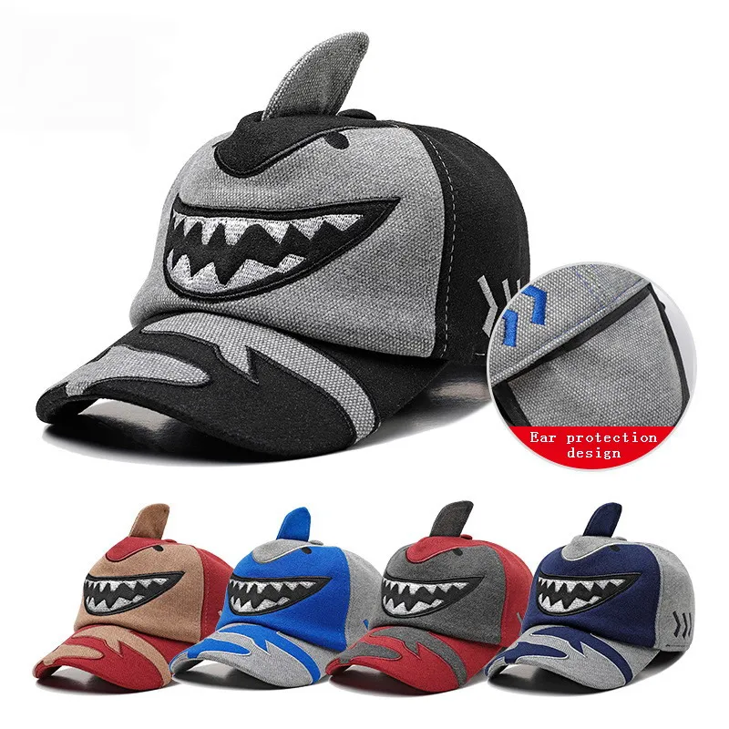 

JAMONT Cartoon Shark Baseball Cap Kids Winter Hat Snapback Warm Child Bomber Hats Boy Girl Outdoor Hat Wholesale Gorras