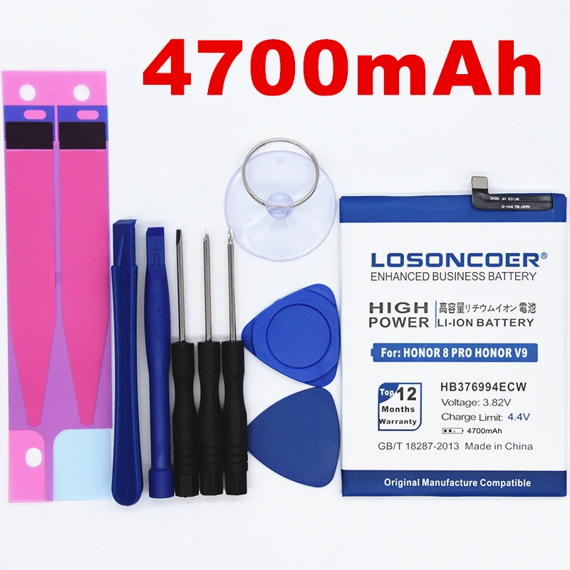 

100% Original LOSONCOER 4700mAh HB376994ECW For Huawei Honor 8 Pro HonorV9 Honor V9 DUK-TL30 DUK-AL20 Li-ion Phone Battery