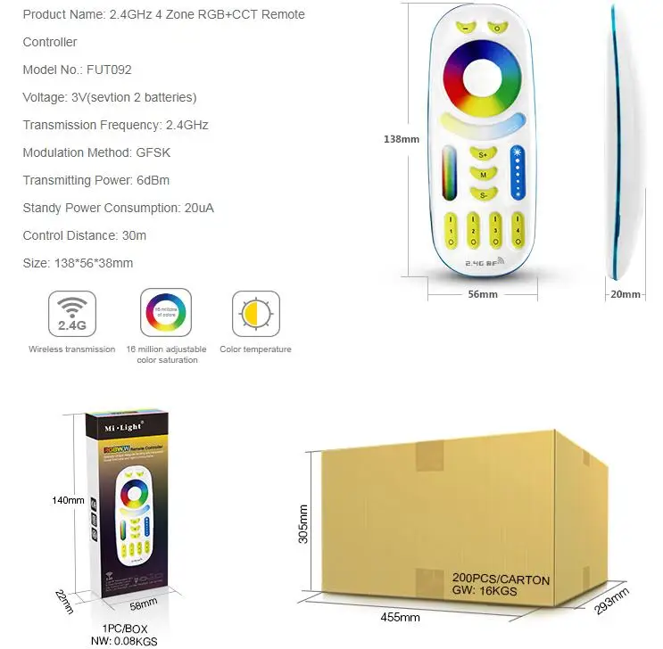 Milight FUT061 9 Вт RGB+ CCT Встраиваемый светодиодный потолочный светильник с регулируемой яркостью AC220V 2700K~ 6500K can 2,4G RF пульт дистанционного управления/APP/Amazon Голосовое управление