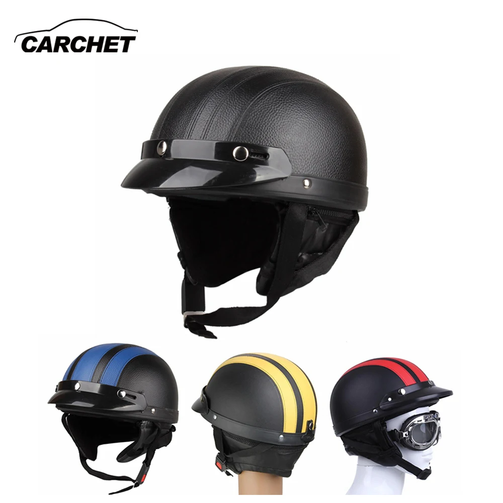 Prix pour Carchet moto casque ouvert visage visière motocross moteur casques avec lunettes écharpe réglable pour lièvre rétro en plein air vélo Prix pour Carchet moto casque ouvert visage visière motocross moteur casques avec lunettes écharpe réglable pour lièvre rétro en plein air vélo