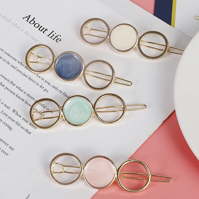 

New Korea Cute Acetate Round Hair Clip Fashion Alloy Hollow Headwear Hairpin Barrette Hair Accessories For Women