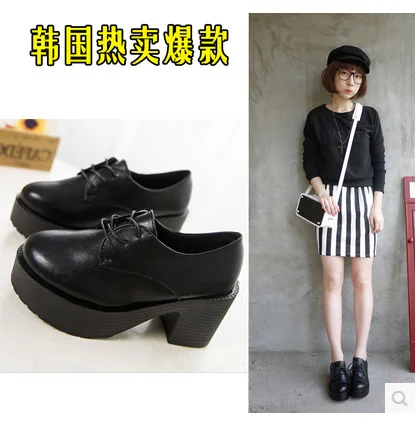 2015 Spring fashion lacing thick heel deep mouth high single shoes vintage round toe platform sweet female |