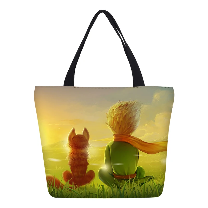 

2018 New VEEVANV Reusable Shopping Bags Prints The Little Prince Women Tote Handbags Canvas Folding Travel Storage Shoulder Bags