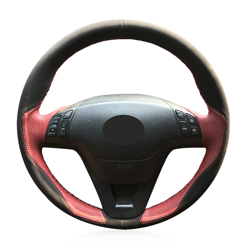 

Hand-stitched Black Suede Wine Red Leather Anti-slip Car Steering Wheel Cover for Honda CR-V CRV 2007 2008 2009 2010 2011