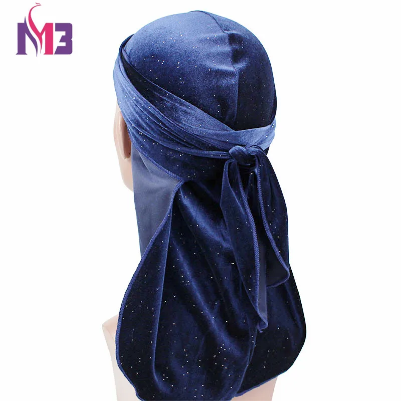

New Fashion Men's Shiny Velvet Durags Bandana Turban Wigs Men Durag Headwear Headband Pirate Hat Hair Accessories