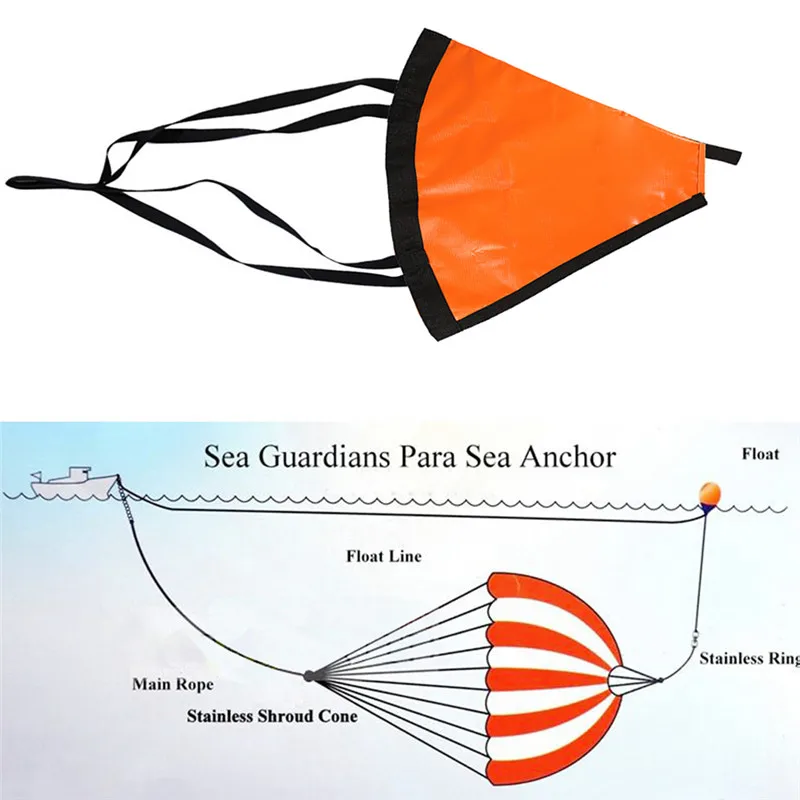

PVC Sea Anchor Trolling Drogue Sail Drift BrakeDrogue With Tow Rope Line Buoy Ball Float Leash Suit Boat Yacht Kayak Dinghy