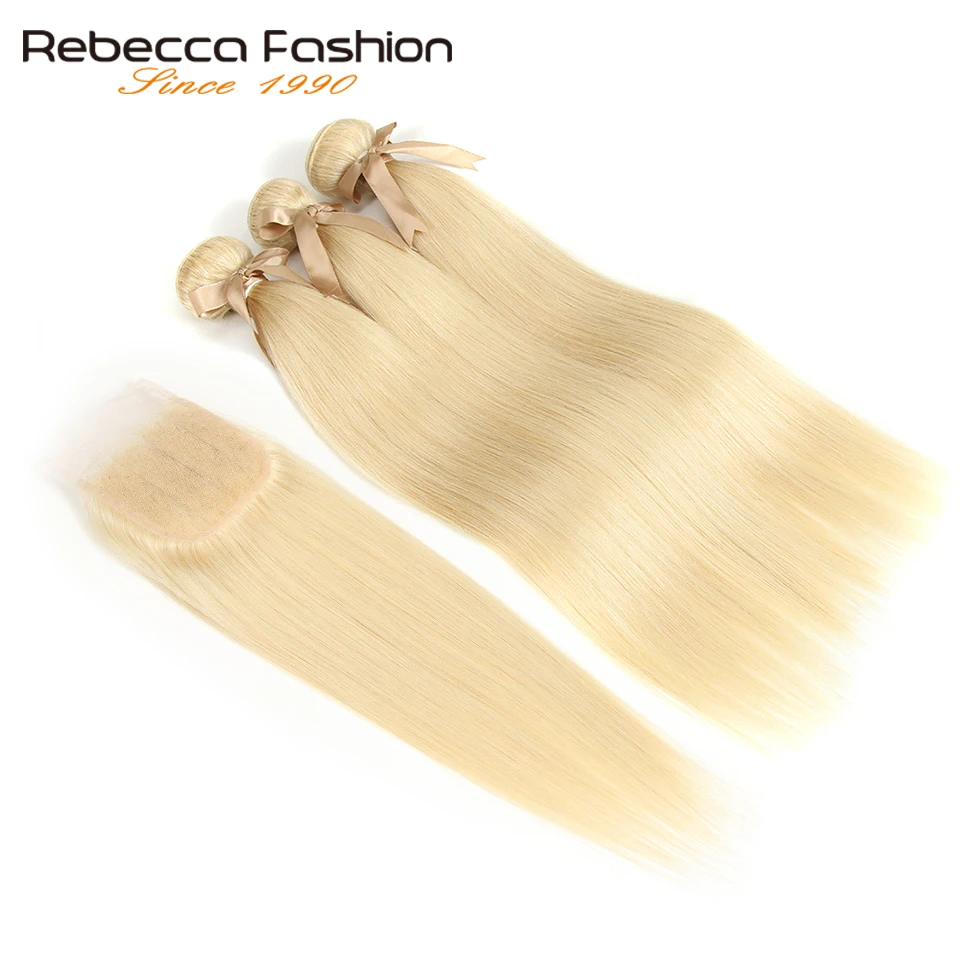 Rebecca-613-Blonde-Bundles-With-Closure-Peruvian-Remy-Straight-Human-Hair-3-Bundles-With-Closure-Free