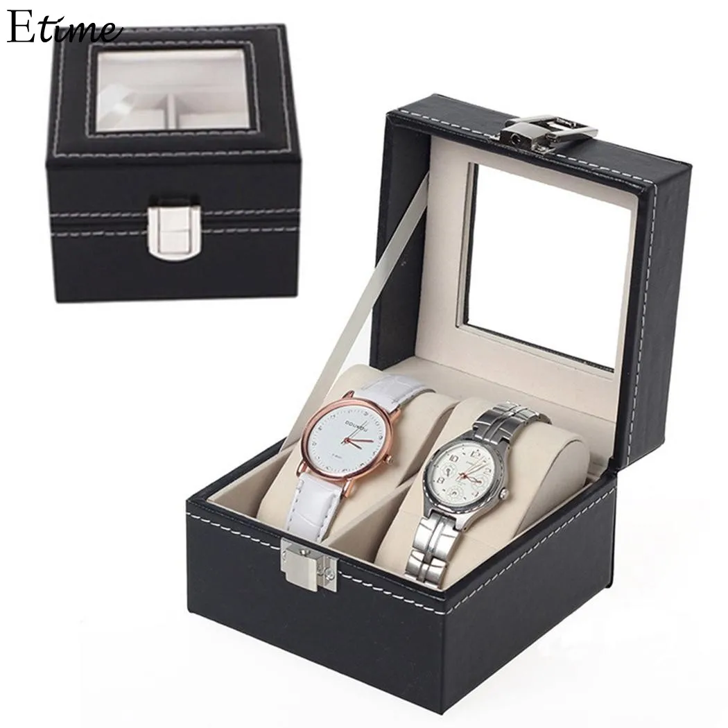 2018 Watch Box 2 Grid Slots Watch Winder PU Leather Boite