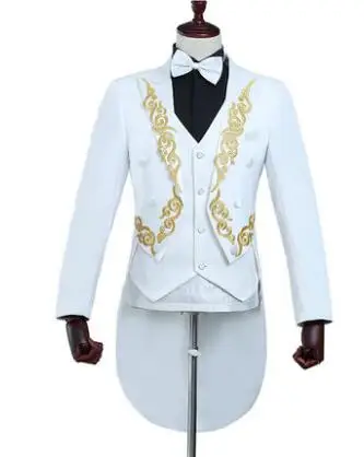 Clearance Top Singer stage white embroidery clothing for men tuxedo suit set with pants 2019 mens wedding suits costume groom formal dress tie 2020 1