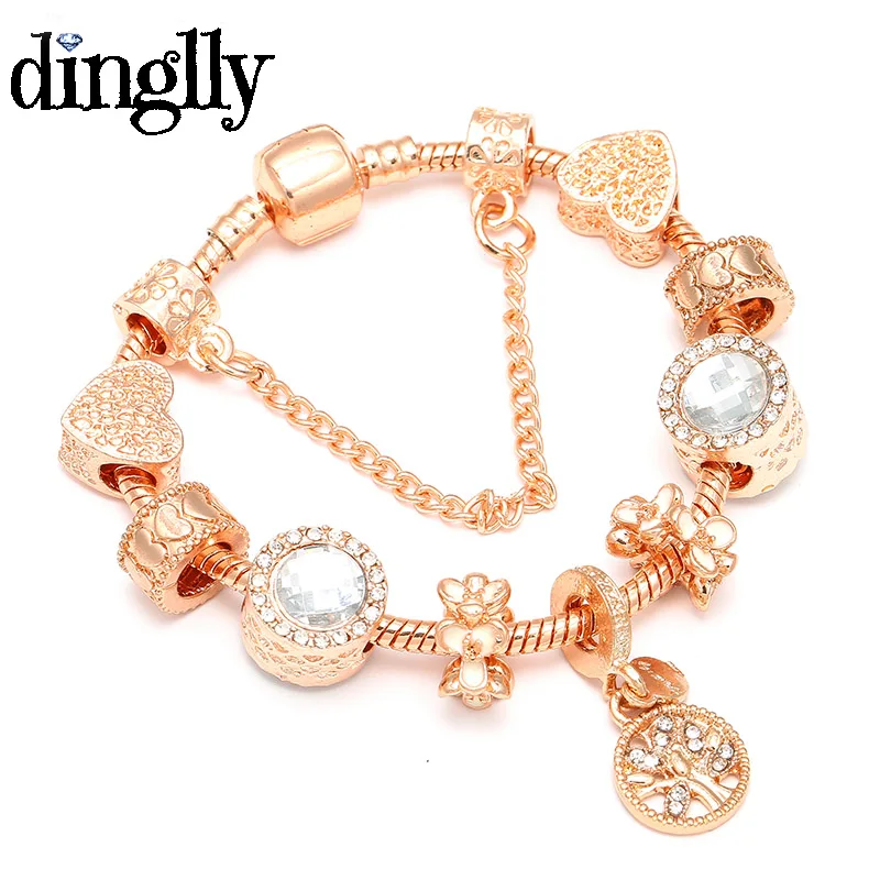 DINGLLY, розовое золото, очаровательный брендовый браслет для женщин, девушек, влюбленных пар, сделай сам, Европейский классический браслет дружбы, подарки - Окраска металла: BT170