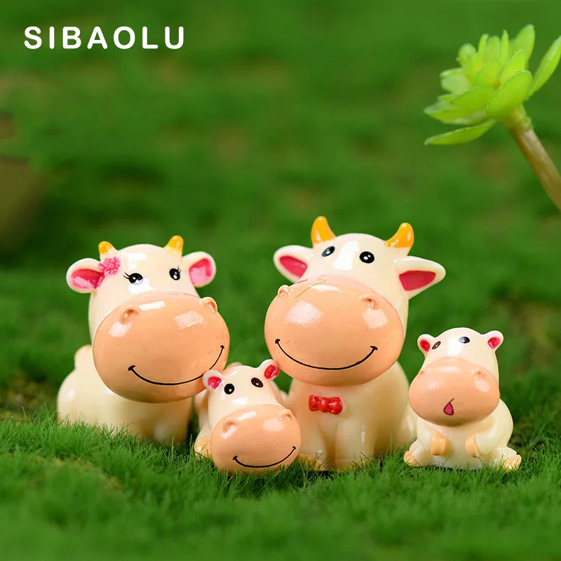 

4pcs Cute Cow Family Animal Model figurine home decor miniature fairy garden decoration accessories Statue Resin Craft Figure