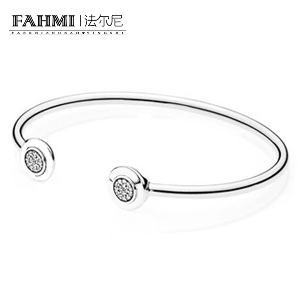 

FAHMI Authentic 925 Sterling Silver Bangle Signature With Crystal Open Bracelet Bangle Fit Style Bead Charm DIY Jewelry 590528CZ
