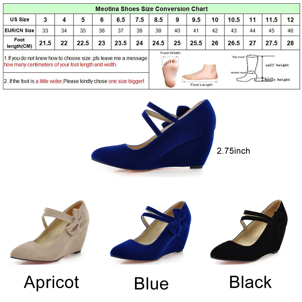 Meotina/обувь женские туфли-лодочки весенние женские Туфли Мэри Джейн с острым носком на высоком каблуке туфли на танкетке с бантиком, Aprcot, синий цвет, большие размеры 9, 10