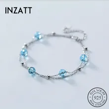 INZATT милый Элегантный 925 стерлингового серебра двойная цепь 2,5 мм браслет из синего камня для женщин вечерние ювелирные изделия аксессуары