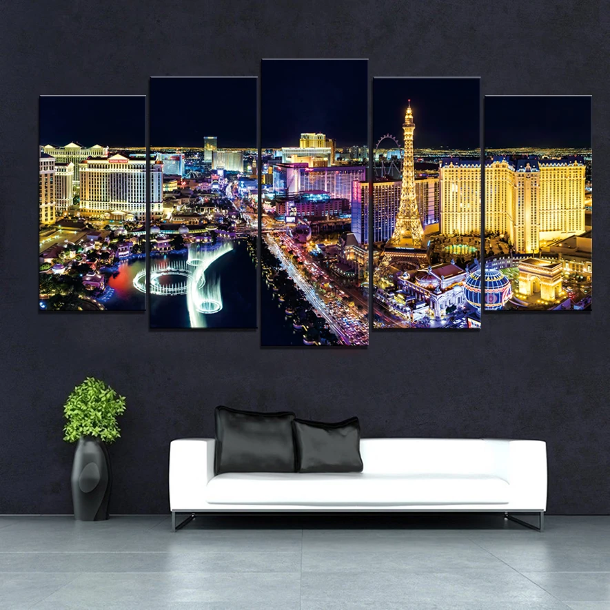 

Las Vegas Nightscape Frameless Paintings 5pcs (No Frame) Fort Night Printd on Canvas Arts Modern Home Wall Art HD Print