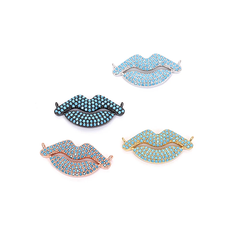 

Fashion new style Micro Pave Turquoise Sexy Lip Charm Connector Beads For Women Bracelet Necklace Jewelry Making Accessories