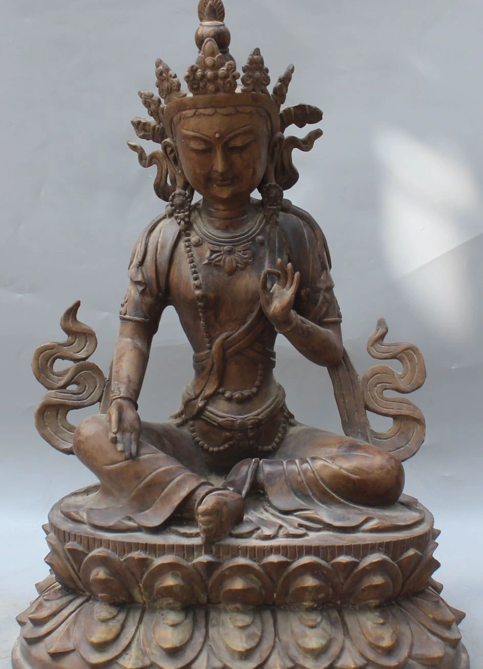 

21"Chinese Tibet Buddhism Bronze Seat Lotus Green Tara Bodhisattva Buddha Statue