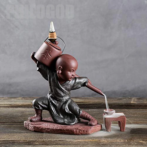 

Ceramic Backflow Incense Burner Ornaments Small Monk Long Mouth Pot Incense Burner Small Shaya Tea Room Tea Ceremony Crafts.