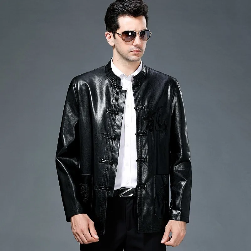 Мужская куртка из овечьей кожи на осень и зиму деловой удобный костюм Тан кожаная