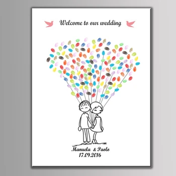 

Free Personalized Custom Name Date Fingerprint Painting Signature Guest Book Gift Canvas Painting Wedding Party Decoration