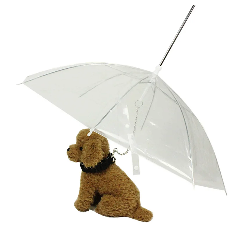 Useful Transparent PE Pet Umbrella Small Dog Rain Gear with Built-in Leads Keeps Dry Comfortable in Snowing |