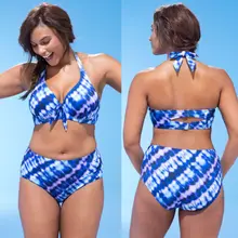 Сексуальный женский размер плюс комплект бикини цветочный принт Купальник Высокая талия Купальник Холтер Бандаж пуш-ап Мягкий купальный костюм бикини