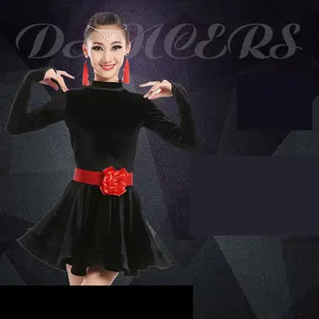 

New Latin Dance Dress For Girls Long Sleeve Standard Ballroom Dancing Dresses For Kids Performance Wear Salsa Clothes 4 Colors