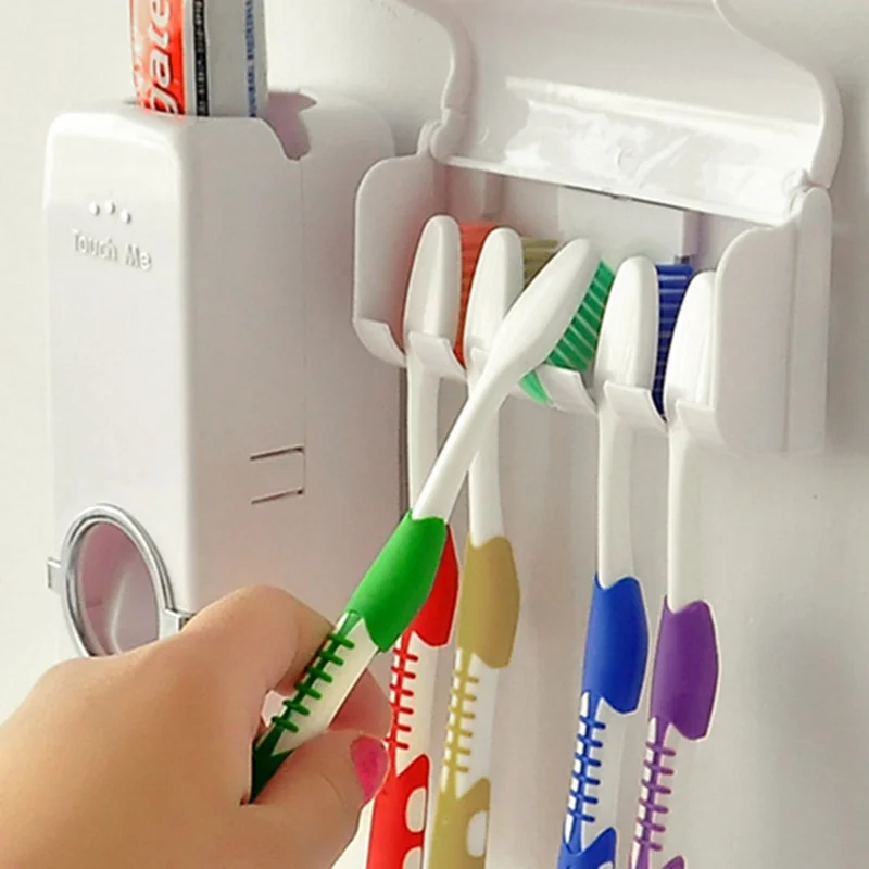 Креативный ленивый автоматический диспенсер для зубной пасты с 5 держателями для зубной щетки для ванной комнаты Набор настенный футляр для зубной щетки