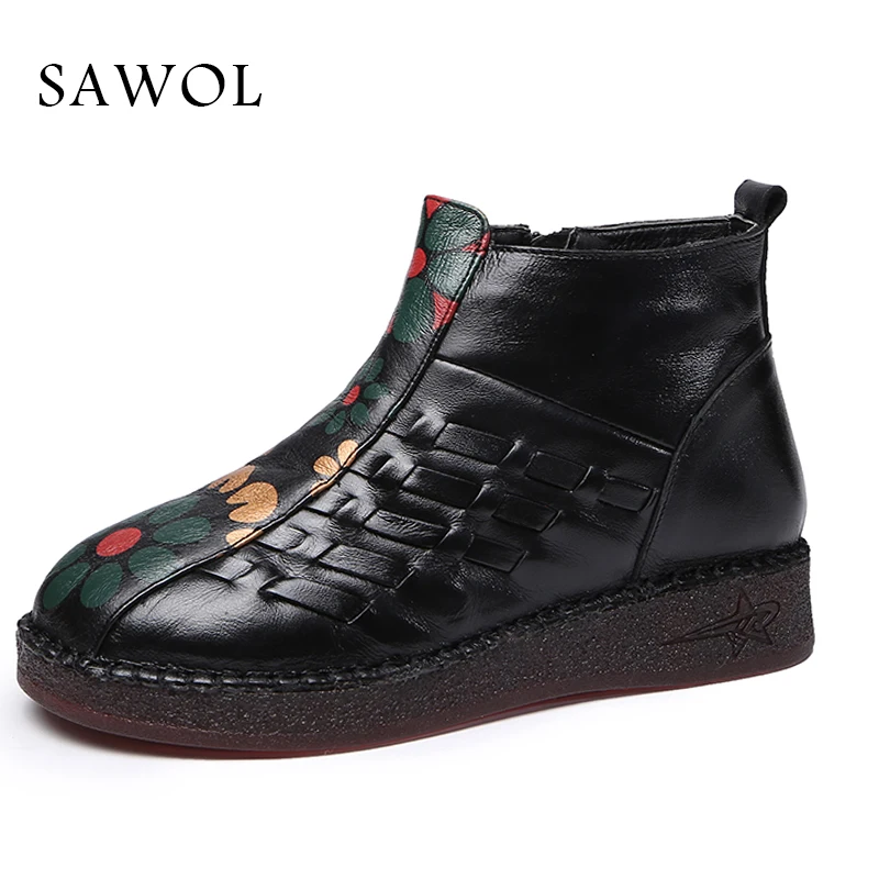 

Women Genuine Leather Boots Women Winter Shoes Ankle Boots Brand Women Shoes Winter Shoes Platform High Quality Plush Sawol