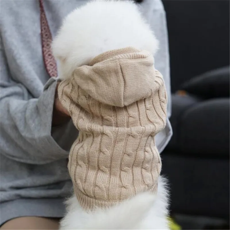 Однотонный свитер для собак, пуловер, одежда для собачек-Мопсов, Shih Tzu, свитер с капюшоном для домашних животных, вязаная одежда, свитера, костюм, куртка