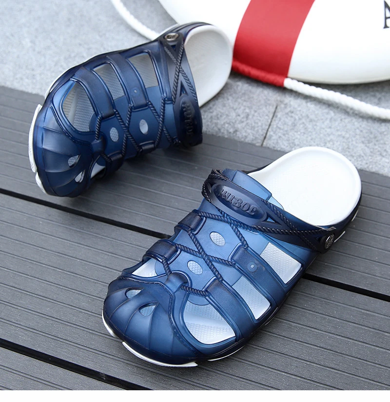 VESONAL Summer breathable Hollow out slippers men shoes Hole holes shoes Jelly male water beach slipers slides fish Plastic