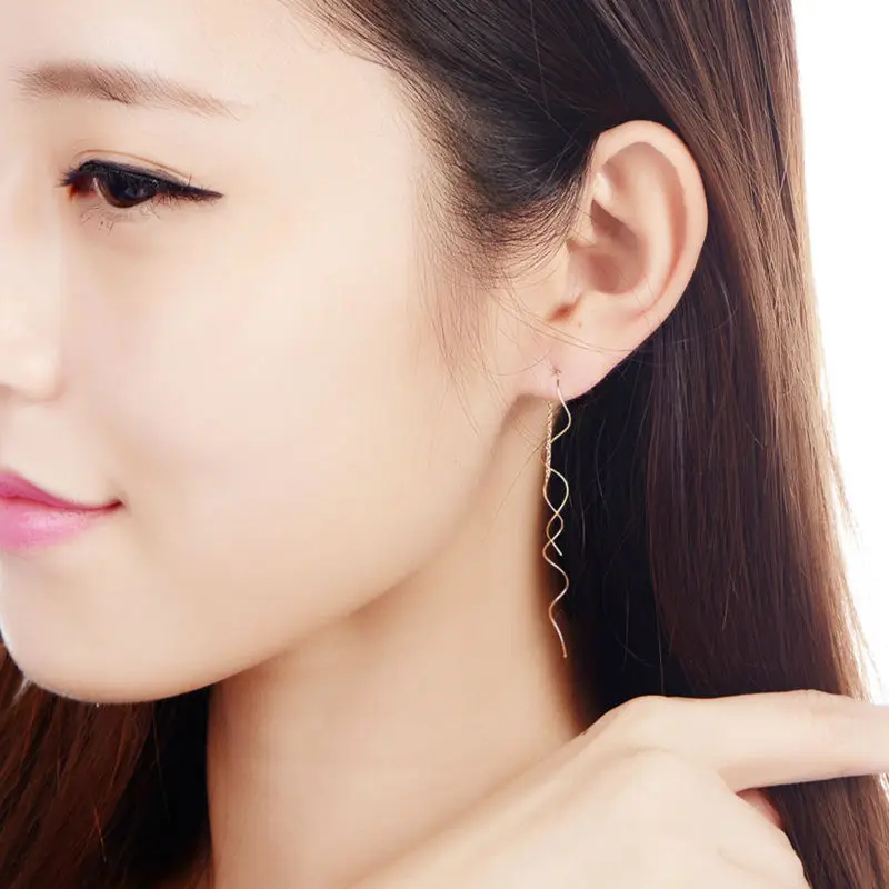 QIAOCHAO Top Quality Simple Spiral Ear Line White Rose Gold Plated Fashion Earrings Jewelry Wholesale E461