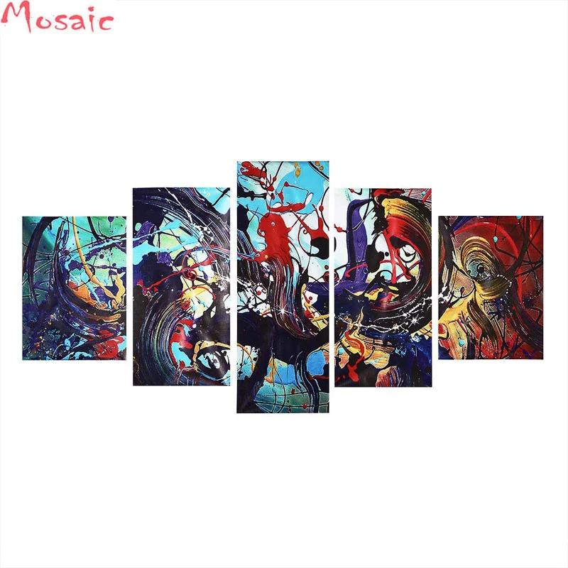 

DIY 5D Diamond Embroidery resin Diamond Mosaic Picture 5pcs Abstract Colorful Art Rhinestones Diamond Painting Cross Stitch Kit