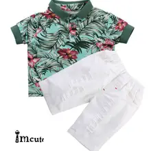 Новинка года; Лидер продаж; последняя Летняя мода; комплект из 2 предметов; футболка с цветочным рисунком для маленьких мальчиков топы и шорты; комплект одежды