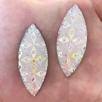 

DIY 4Pcs 20*50m AB Resin Horse Eye Flatback 3d Rhinestone Flower Wedding Buttons DIY Resin Ornaments F274