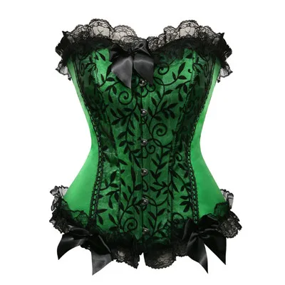 Women Burlesque Dancer Dress Sexy Bustier Corset Gothic Lace Vintage Corset Dress With Skirt Set Poison Ivy Costumes Plus Size - Цвет: Зеленый