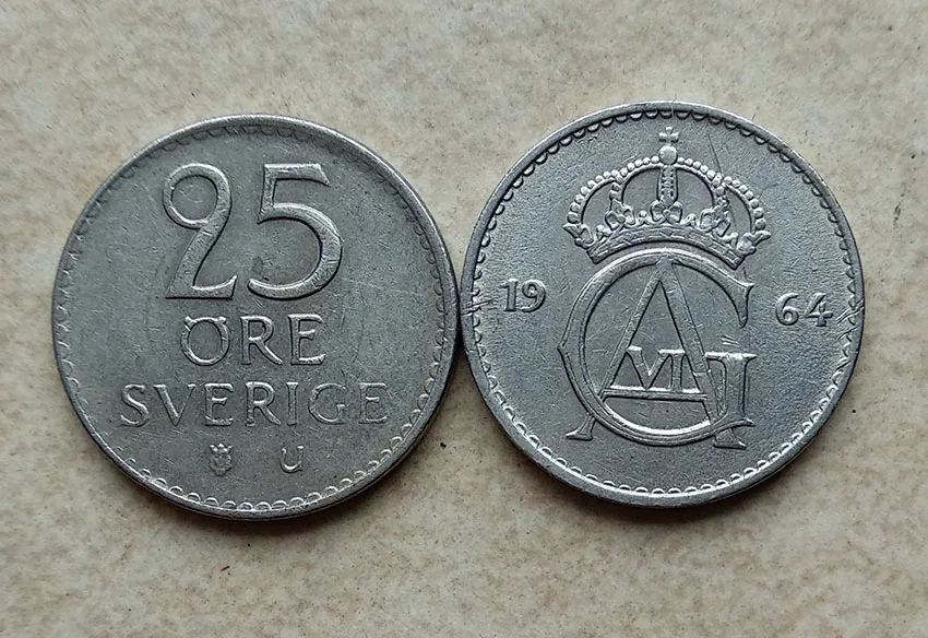 

22.5mm 25 Ore Coin 1962-1973 King Gustaf VI Adolf of Sweden