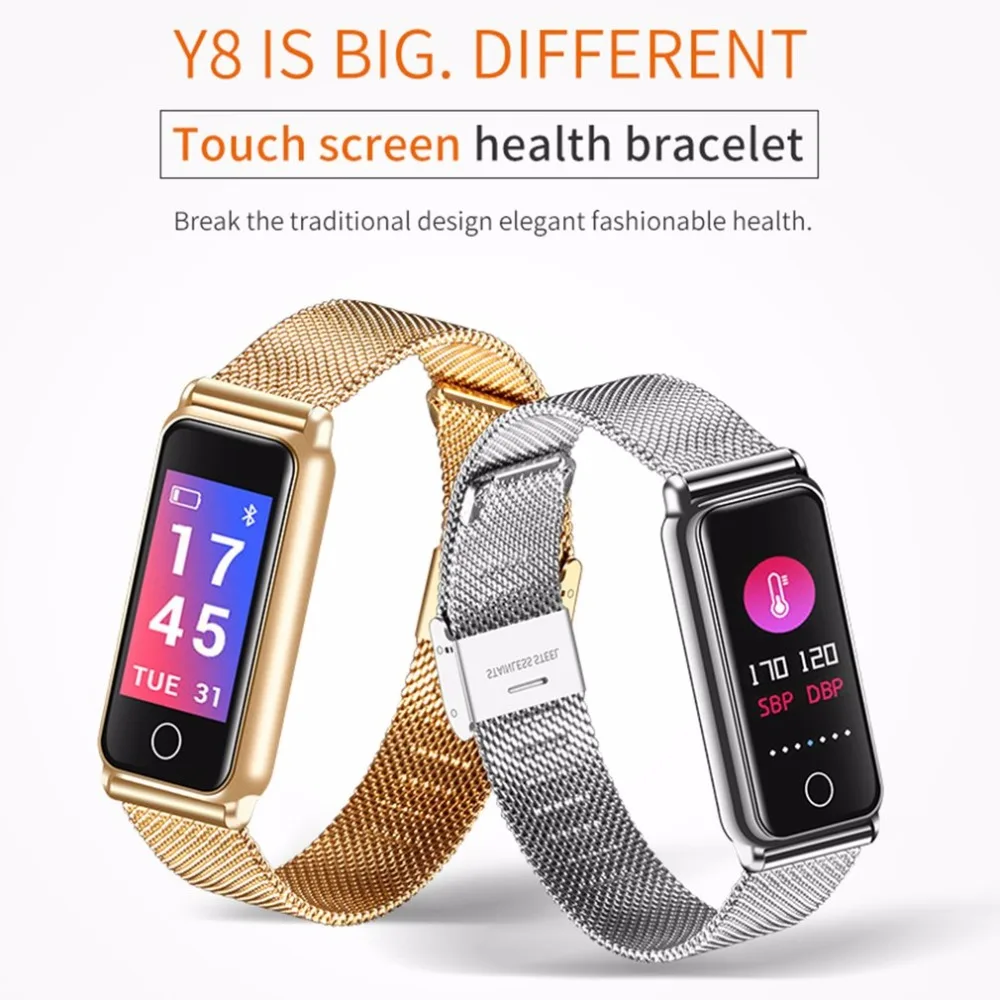 

0.96 Inch Touch Color Screen Y8 Bluetooth Smart Band full metal Heart Rate Monitor Blood Pressure Oxygen Health Fitness Tracker