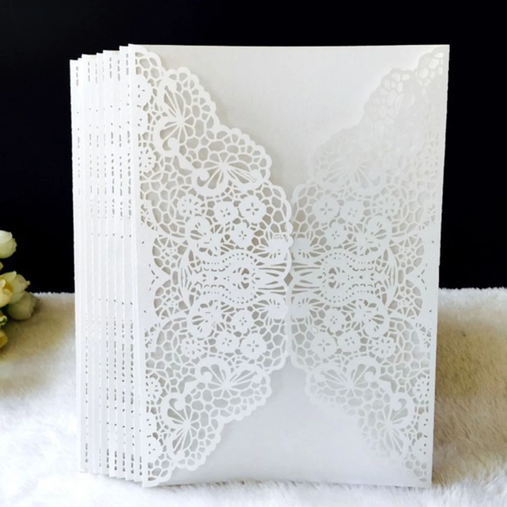  10pcs/set Gold Red White Laser Cut Wedding Invitations Card Elegant Wedding Lace Favor Envelopes Ev - 32957324887
