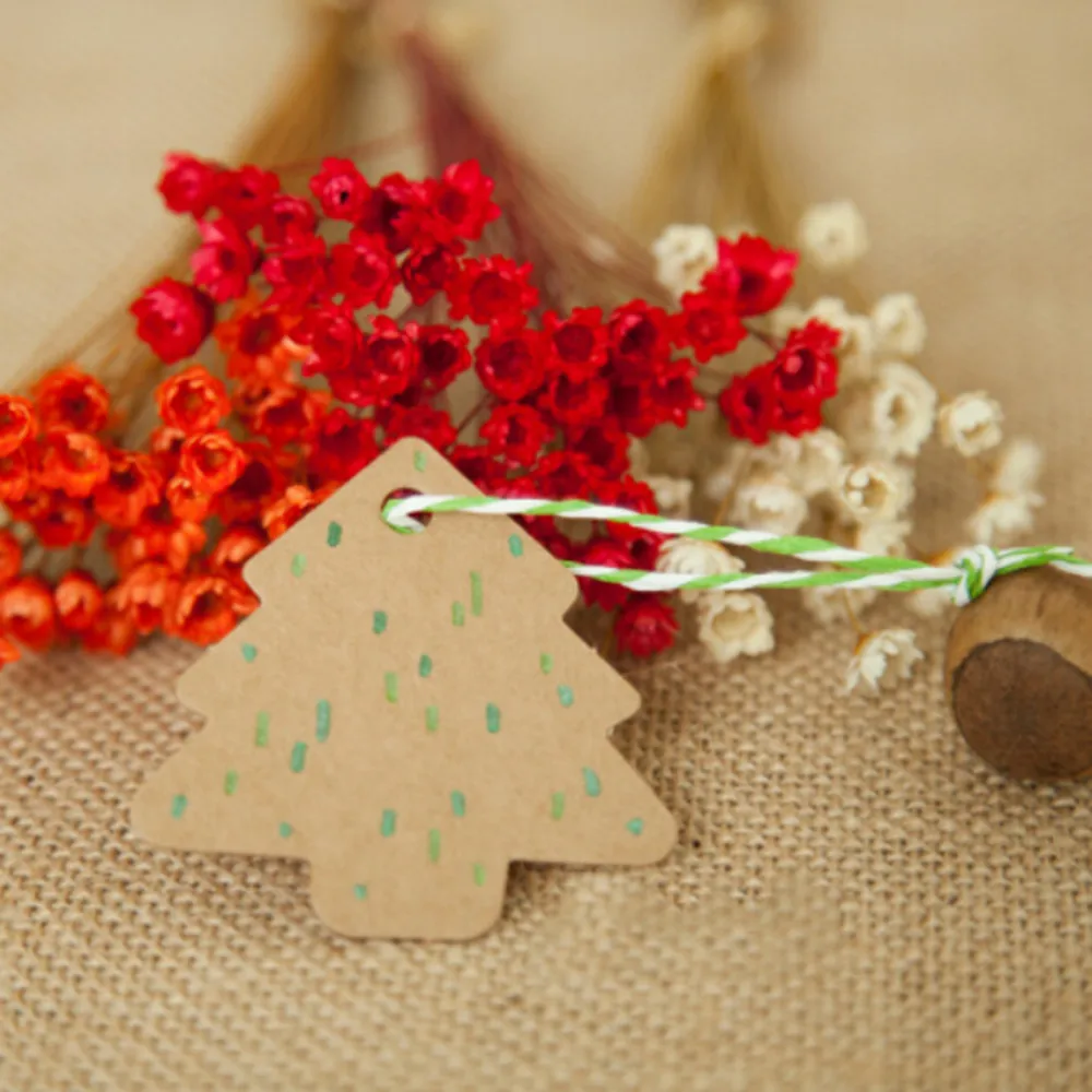 50 шт./компл. 5,5*5,4 см DIY крафт в форме рождественской ёлки бирка для рождественской вечеринки деко бумажные карты Подарочная бирка