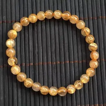 

6mm Natural Gold Titanium Rutilated Quartz Round Beads Bracelet AAA only one