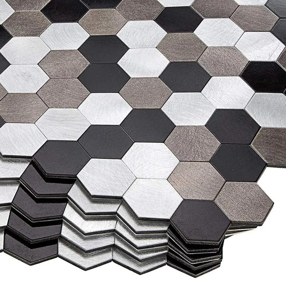 4 Pieces Nordic Hexagon Metal 3M Glue Peel and Stick Wall Tiles Kitchen Decor Fireproof Wall Stickers Home Decor Backsplash 30cm