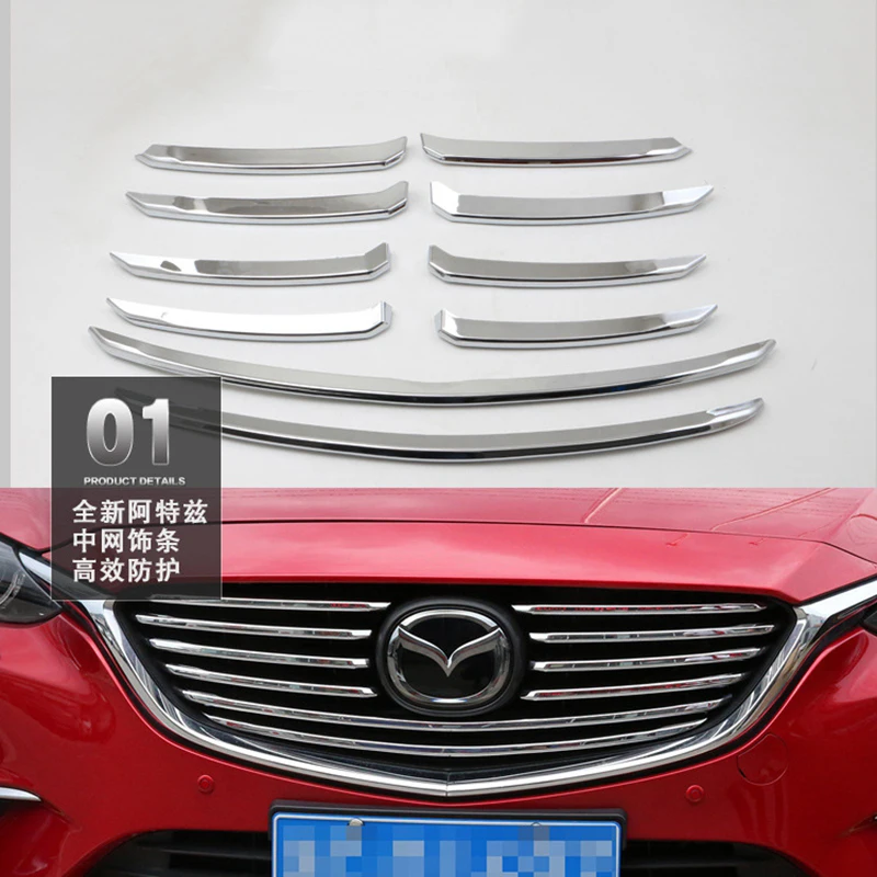 

Car Styling For Mazda 6 M6 Atenza 2017 ABS Chrome Front Center Gille Cover Trim Racing Grills Strips Garnish Molding 10Pcs/set