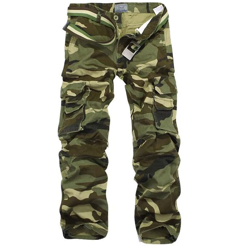 Камуфляжные мужские брюки с несколькими карманами, хлопковые военные брюки-карго, камуфляжные брюки, мужские уличные комбинезоны, армейские спортивные брюки