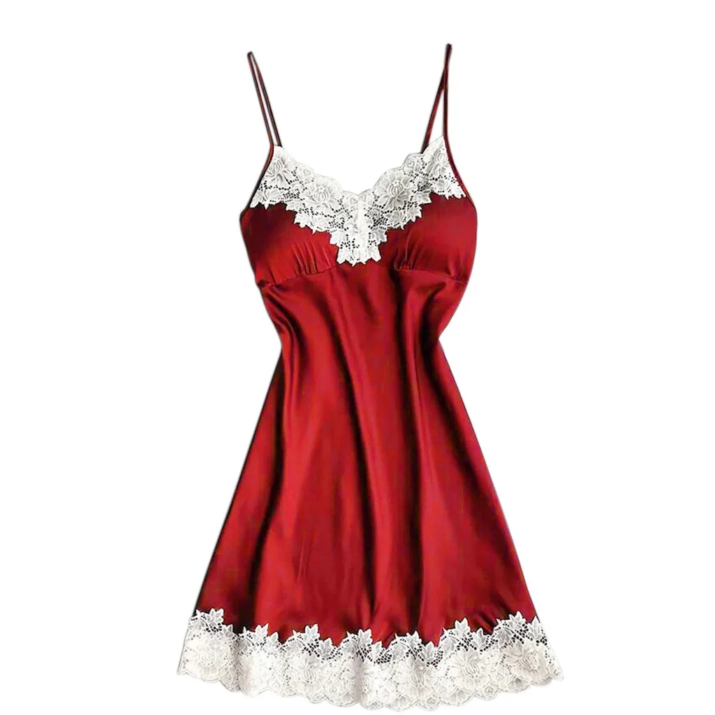 

Sleepwear Satin Sleepwear Women Ladies ropa de dormir Nightwear Nightdress Sexy Lingerie with Chest Pads chemise de nuit sexy
