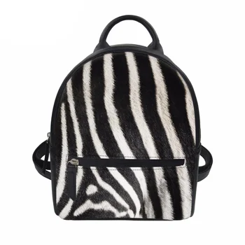 

Women Backpack Small Travel School Backpack for Teenage Girls School Book Bag Zebra Stripes Printing PU Leather Mochila
