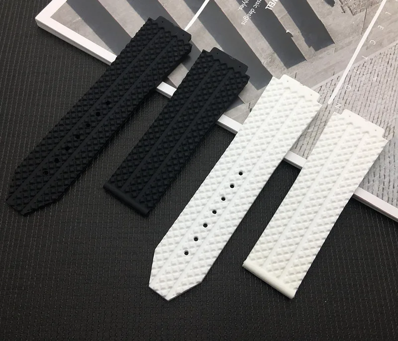 

26x19mm black white Silicone Rubber Watchband Waterproof Bracelet steel Buckle For Hublot strap for Big Bang watch band tools