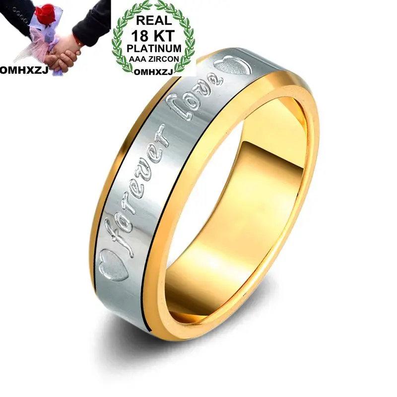 

OMHXZJ Wholesale Personality Fashion Couple Party Wedding Gift White Gold FOREVER LOVE 18KT Yellow Gold Ring RN12