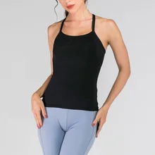 Женский сплошной цвет без рукавов дышащий жилет без спинки для фитнес-Йога Спорт XD88